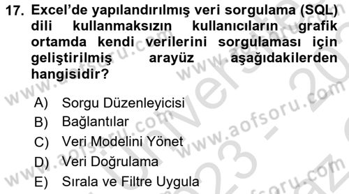 İşlem Tabloları Dersi 2023 - 2024 Yılı Yaz Okulu Sınav Soruları 17. Soru