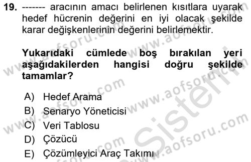 İşlem Tabloları Dersi 2023 - 2024 Yılı Yaz Okulu Sınav Soruları 19. Soru