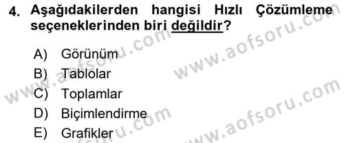 İşlem Tabloları Dersi 2023 - 2024 Yılı Yaz Okulu Sınav Soruları 4. Soru