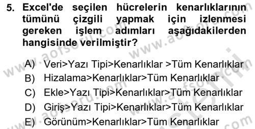 İşlem Tabloları Dersi 2023 - 2024 Yılı Yaz Okulu Sınav Soruları 5. Soru