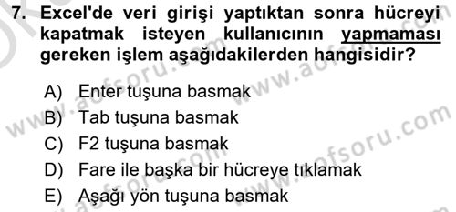 İşlem Tabloları Dersi 2023 - 2024 Yılı Yaz Okulu Sınav Soruları 7. Soru