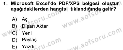 İşlem Tabloları Dersi Ara Sınavı Deneme Sınav Soruları 1. Soru