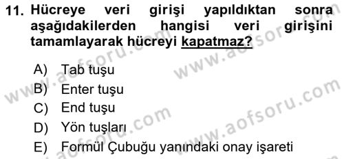 İşlem Tabloları Dersi Ara Sınavı Deneme Sınav Soruları 11. Soru