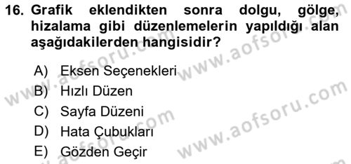 İşlem Tabloları Dersi Ara Sınavı Deneme Sınav Soruları 16. Soru