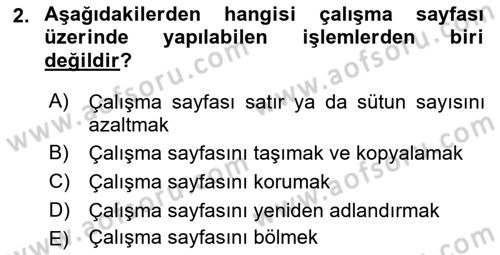 İşlem Tabloları Dersi Ara Sınavı Deneme Sınav Soruları 2. Soru