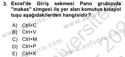 İşlem Tabloları Dersi 2024 - 2025 Yılı (Vize) Ara Sınav Soruları 3. Soru