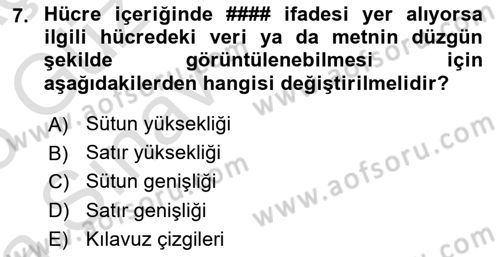 İşlem Tabloları Dersi 2024 - 2025 Yılı (Vize) Ara Sınav Soruları 7. Soru