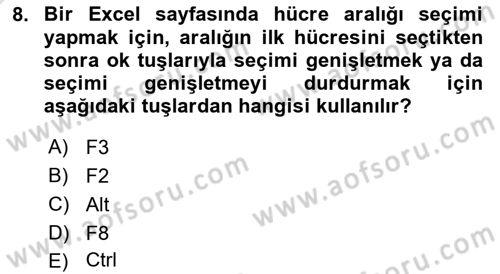 İşlem Tabloları Dersi Ara Sınavı Deneme Sınav Soruları 8. Soru