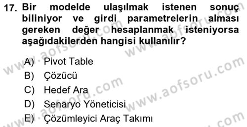 İşlem Tabloları Dersi 2024 - 2025 Yılı (Final) Dönem Sonu Sınav Soruları 17. Soru