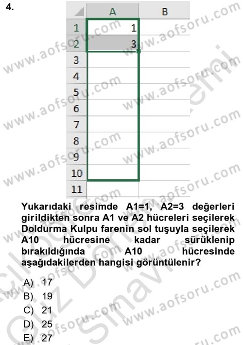 İşlem Tabloları Dersi 2024 - 2025 Yılı (Final) Dönem Sonu Sınav Soruları 4. Soru