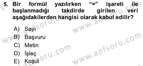 İşlem Tabloları Dersi 2024 - 2025 Yılı (Final) Dönem Sonu Sınav Soruları 5. Soru