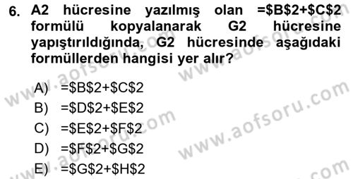 İşlem Tabloları Dersi 2024 - 2025 Yılı (Final) Dönem Sonu Sınav Soruları 6. Soru