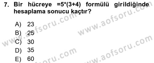 İşlem Tabloları Dersi 2024 - 2025 Yılı (Final) Dönem Sonu Sınav Soruları 7. Soru