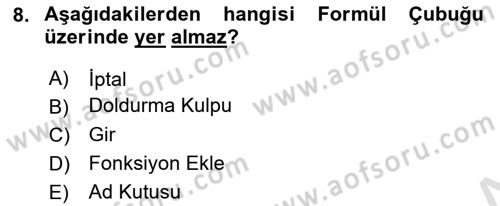 İşlem Tabloları Dersi 2024 - 2025 Yılı (Final) Dönem Sonu Sınav Soruları 8. Soru