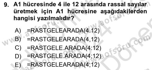 İşlem Tabloları Dersi 2024 - 2025 Yılı (Final) Dönem Sonu Sınav Soruları 9. Soru