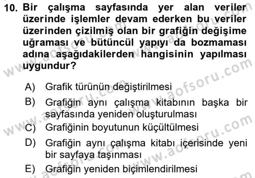 İşlem Tabloları Dersi 2024 - 2025 Yılı Yaz Okulu Sınav Soruları 10. Soru
