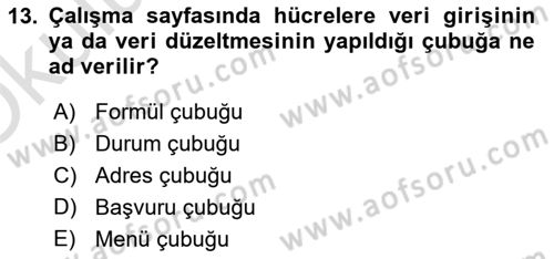 İşlem Tabloları Dersi 2024 - 2025 Yılı Yaz Okulu Sınav Soruları 13. Soru