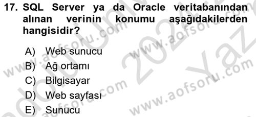 İşlem Tabloları Dersi 2024 - 2025 Yılı Yaz Okulu Sınav Soruları 17. Soru