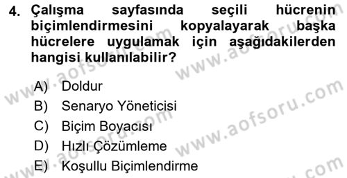 İşlem Tabloları Dersi 2024 - 2025 Yılı Yaz Okulu Sınav Soruları 4. Soru
