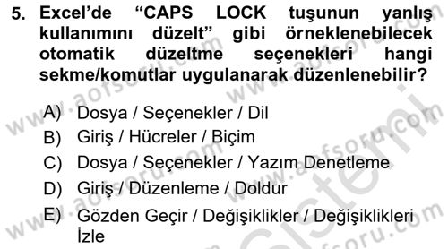 İşlem Tabloları Dersi 2024 - 2025 Yılı Yaz Okulu Sınav Soruları 5. Soru