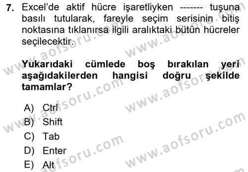 İşlem Tabloları Dersi 2024 - 2025 Yılı Yaz Okulu Sınav Soruları 7. Soru