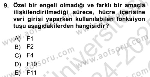 İşlem Tabloları Dersi 2024 - 2025 Yılı Yaz Okulu Sınav Soruları 9. Soru
