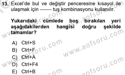 İşlem Tabloları Dersi 2025 - 2026 Yılı (Vize) Ara Sınav Soruları 13. Soru