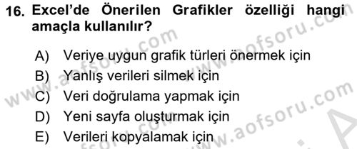 İşlem Tabloları Dersi 2025 - 2026 Yılı (Vize) Ara Sınav Soruları 16. Soru