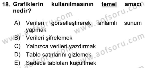 İşlem Tabloları Dersi 2025 - 2026 Yılı (Vize) Ara Sınav Soruları 18. Soru