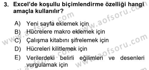 İşlem Tabloları Dersi 2025 - 2026 Yılı (Vize) Ara Sınav Soruları 3. Soru