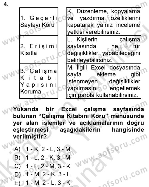 İşlem Tabloları Dersi 2025 - 2026 Yılı (Vize) Ara Sınav Soruları 4. Soru