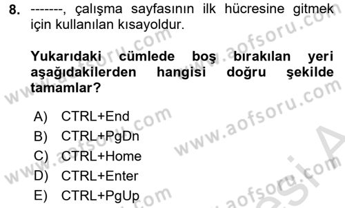İşlem Tabloları Dersi 2025 - 2026 Yılı (Vize) Ara Sınav Soruları 8. Soru