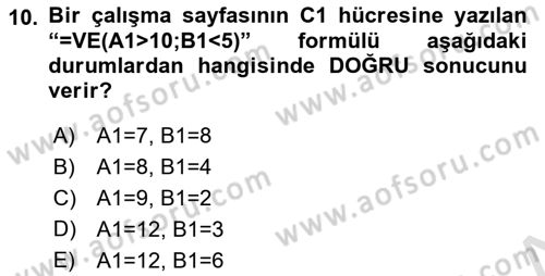 İşlem Tabloları Dersi 2025 - 2026 Yılı (Final) Dönem Sonu Sınav Soruları 10. Soru