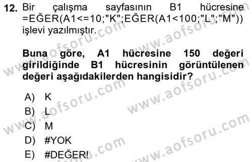 İşlem Tabloları Dersi 2025 - 2026 Yılı (Final) Dönem Sonu Sınav Soruları 12. Soru