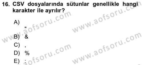 İşlem Tabloları Dersi 2025 - 2026 Yılı (Final) Dönem Sonu Sınav Soruları 16. Soru