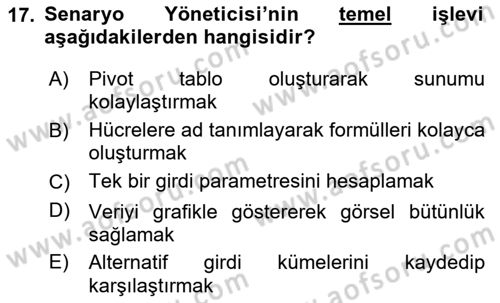 İşlem Tabloları Dersi 2025 - 2026 Yılı (Final) Dönem Sonu Sınav Soruları 17. Soru