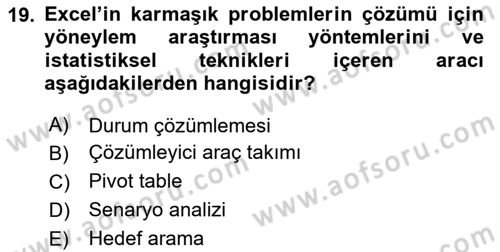 İşlem Tabloları Dersi 2025 - 2026 Yılı (Final) Dönem Sonu Sınav Soruları 19. Soru