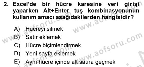 İşlem Tabloları Dersi 2025 - 2026 Yılı (Final) Dönem Sonu Sınav Soruları 2. Soru