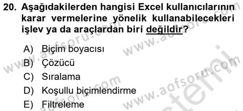 İşlem Tabloları Dersi 2025 - 2026 Yılı (Final) Dönem Sonu Sınav Soruları 20. Soru
