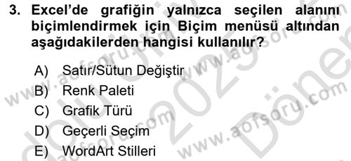 İşlem Tabloları Dersi 2025 - 2026 Yılı (Final) Dönem Sonu Sınav Soruları 3. Soru