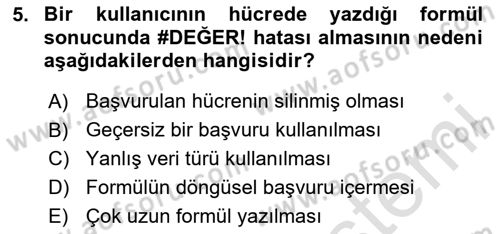 İşlem Tabloları Dersi 2025 - 2026 Yılı (Final) Dönem Sonu Sınav Soruları 5. Soru