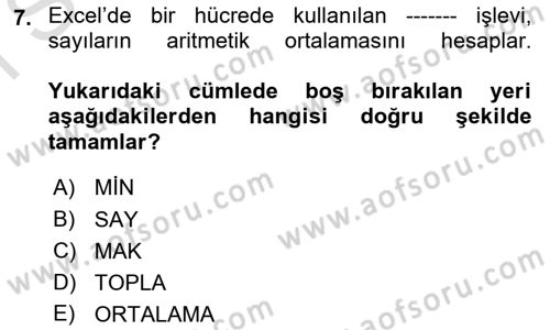 İşlem Tabloları Dersi 2025 - 2026 Yılı (Final) Dönem Sonu Sınav Soruları 7. Soru