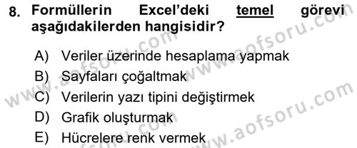 İşlem Tabloları Dersi 2025 - 2026 Yılı (Final) Dönem Sonu Sınav Soruları 8. Soru