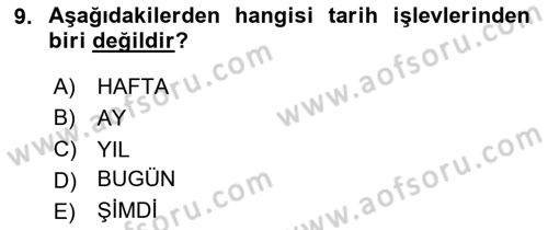 İşlem Tabloları Dersi 2025 - 2026 Yılı (Final) Dönem Sonu Sınav Soruları 9. Soru