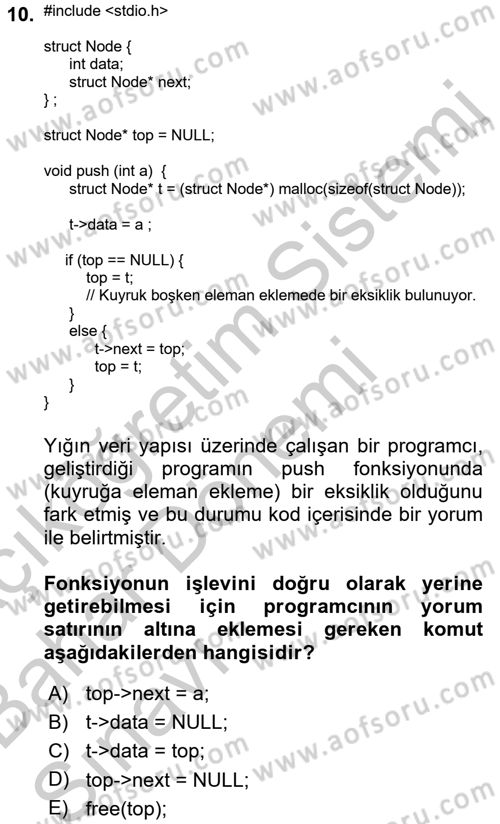Algoritmalar Ve Programlama Dersi 2016 - 2017 Yılı (Vize) Ara Sınav Soruları 10. Soru