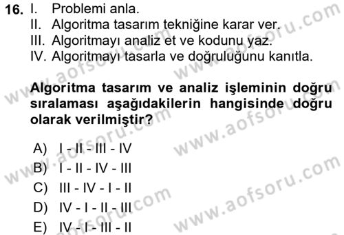 Algoritmalar Ve Programlama Dersi 2016 - 2017 Yılı (Vize) Ara Sınav Soruları 16. Soru
