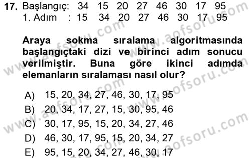 Algoritmalar Ve Programlama Dersi 2016 - 2017 Yılı (Vize) Ara Sınav Soruları 17. Soru
