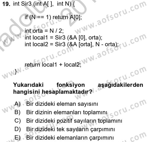 Algoritmalar Ve Programlama Dersi 2016 - 2017 Yılı (Vize) Ara Sınav Soruları 19. Soru