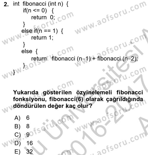 Algoritmalar Ve Programlama Dersi 2016 - 2017 Yılı (Vize) Ara Sınav Soruları 2. Soru