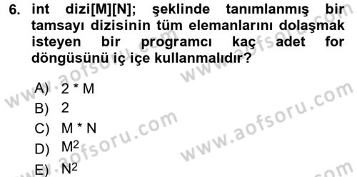 Algoritmalar Ve Programlama Dersi 2016 - 2017 Yılı (Vize) Ara Sınav Soruları 6. Soru